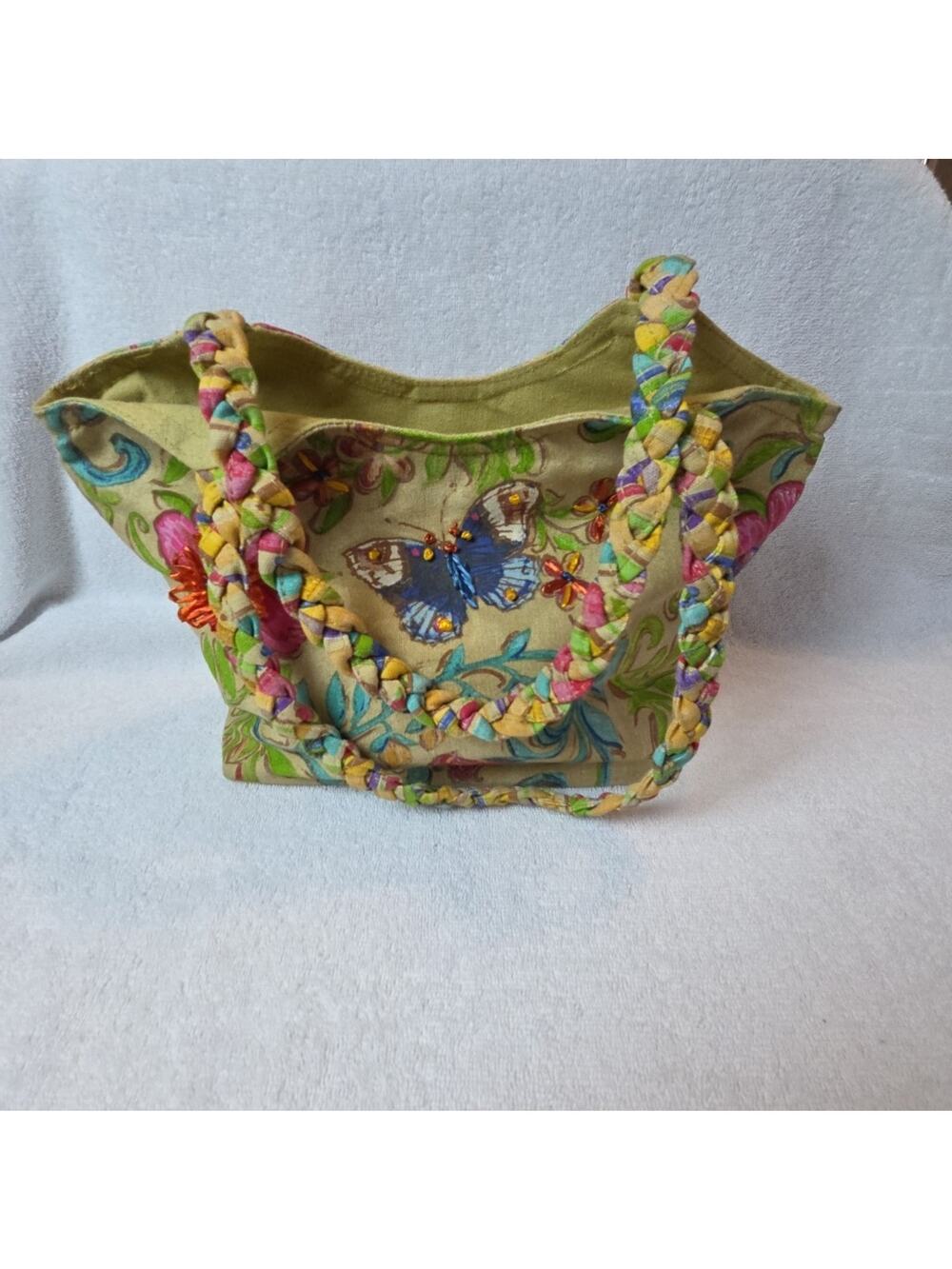 Kate McRostie Bag Tote Remember to Wish Collection Floral Butterfly Braid Straps
